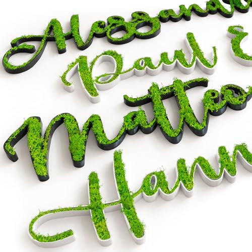 Moosschild Personalisiert Schriftzug Individuell | Moos Türschild und Wandschild für Kinderzimmer und Büros | Nachhaltige und stilvolle Namensschilder Wanddekoration in Schwarz oder Weiß