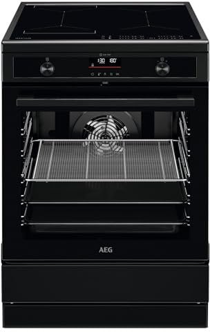 AEG Standherd mit Induktions-Kochfeld 60 cm/Hob²Hood/Pyrolyse – Selbstreinigung/SoftClosing/Touch-Bedienung/Grillfunktion/Display mit Uhr/Kindersicherung/A / CIB6499APB