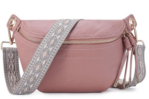HKCLUF Sac Banane Femme Sac à Bandoulière Pour Femme Vegan Cuir de 2 PCS Larges Bretelles Réglables 6 À 2 Rose Taille unique