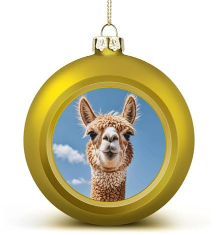 Weihnachtsbaumkugel-Ornamente, goldenes Alpaka-Lama, bedruckt, Weihnachtskugel, Weihnachtsbaum-Hängedekorationen für Urlaub, Hochzeit, Kamin, 2 Stück