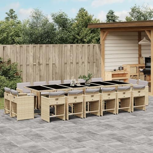 ShGaxin 17-TLG. Garten-Essgruppe mit Kissen Beigemischung Poly Rattan, Esstisch Mit Stühlen Set, Gartenmöbel Sitzgruppe, Balkon Möbel, Gartenlounge Set, Terrassenmöbel, Balkonmöbel Set - 3211248