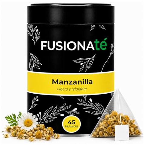 FUSIONATE Manzanilla 100% Natural, Infusión Relajante y Digestiva, Lata de 45 pirámides Bolsitas de Té