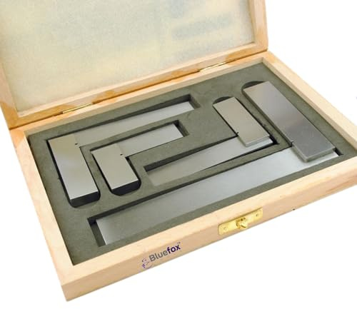 Engineers Square Set, 4-Piece with Wooden Case, 50,75,100,150 mm (2 Inch, 3 Inch, 4 Inch, 6 Inch) | Precision Measuring Tool | Engineering Square Steel | 2 Inch to 6 Inch Squares