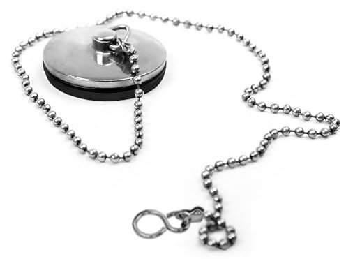 Chrome Sink Plug with Chain for Kitchen Bathtub & Bathroom - 45mm / 4.5cm with Ball Type and Ring End Chain Made of Stainless Steel