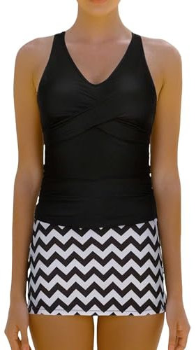 Tankini Swimsuits for Women Ruched Two Piece Swimsuit V Neck Wrap Design Tie Back Swimwear with Shorts T V, black, S