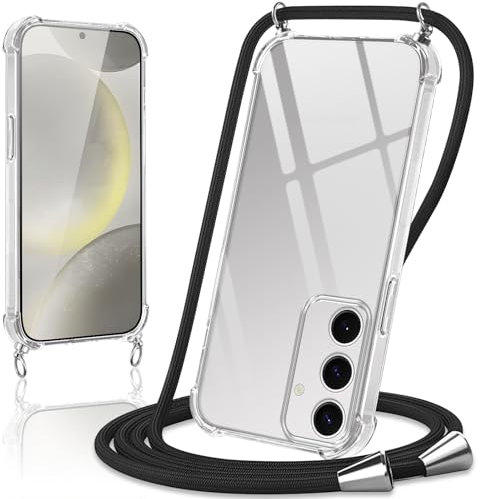 Coiwxmoi Coque avec Cordon pour Samsung Galaxy S24 5G 6,2, Collier Réglable Téléphone Étui Portable Lanyard Case Transparent Ultra Souple Silicone TPU Housse Antichoc Protection Cover, Noir