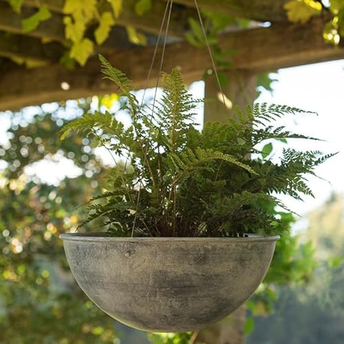 Crocus Collection 42cm Metal Hanging Bowl Planter Aged Zinc with Drainage Hole for Outdoor Trailing Plants