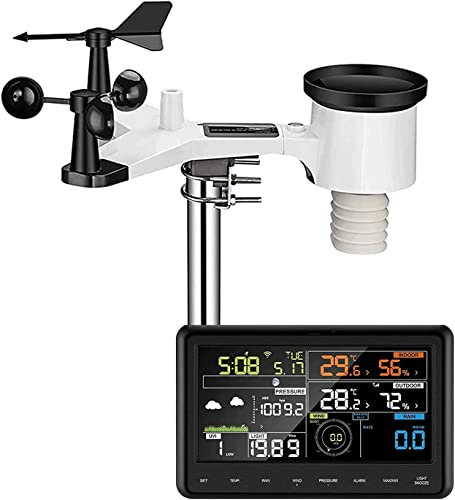 PUTHLLA Wireless Wi-Fi Weather Station - Digital Weather Forecast with Screen, Rain Guage, Anemometer, Solar Powered