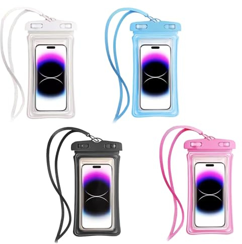 CHSEROK 4 Stück Handy wasserdichte Hülle, IPX8-Wasserdichtigkeit Handytasche Wasserdicht, Maximal Geeignet für 7,2 Zoll Wasserschutzhülle Handy, mit Wasserdichtem Clip und Halsband, für Strände