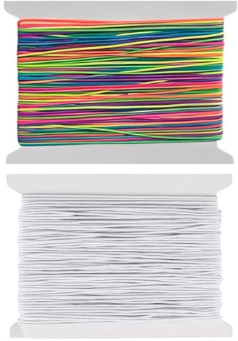 ZEXIJOW 2 Volumi 1 mm x 20m Filo Elastico per Braccialetti Resistente,Bracciale elastico,Elastico,Bianco e Colore Cordoncino per Collane Bracciali Artigianato Decorazioni DIY