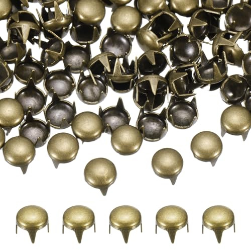 PATIKIL Runde Dom Niete, Nieten Set Metall 4 Krallen Stud Punk Niete 5mm | Nietenkopf für DIY, Lederband, Schuhe Deko, Reparatur, Kleidung, Gürtel, Bronze