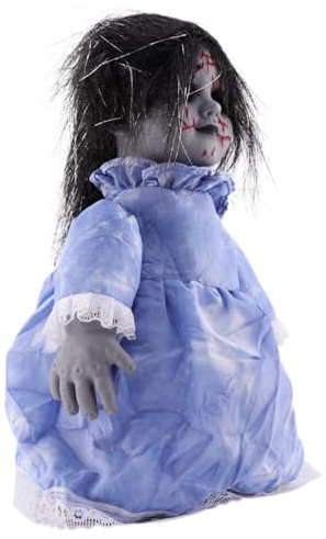 KONTONTY Halloween Sprachaktivierte Gruselpuppe mit Leuchtenden Augen und Automatischem Gehen Gruselige Halloween Deko für Party und Haunted House Batteriefrei Realistische Horror Requisite