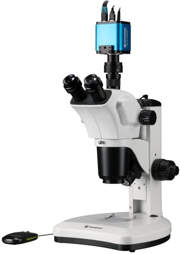 Bresser stéréomicroscope trinoculaire Zoom 7-63x éclairage LED Incident et transmitted avec caméra HDMI 5MP WiFi Noire