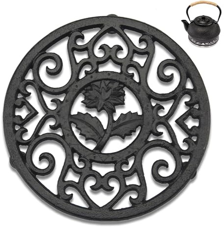 Cast Iron Trivet for Teapot Stand, Trivets for Kitchen Worktops and Hot Pans, Multi Use Insulated Mat, Anti Slip Retro Style