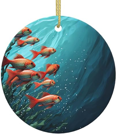 Weihnachtsschmuck 2025 Fisch-Aquarium-Ornamente für Weihnachtsbaumschmuck, runde Keramik-Hängedekorationen, Bastelanhänger, hängende Verzierung für Urlaub, Hochzeit, Party, Weihnachtsdekoration