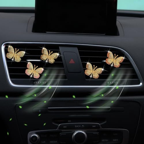 Auto-Lufterfrischer, glitzernde Schmetterlings-Clips, glitzernde, niedliche Klimaanlagen-Auslass-Clips, Auto-Dekorationen für Frauen, 5 Stück