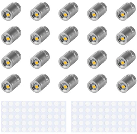 NYVOR Lot de 20 Mini-Lampes LED, Lampes LED Miniatures sans Fil avec Piles et 100 Points Adhésifs, Éclairage Miniature pour Loisirs Créatifs, Décoration de Fêtes et Vitrines (Lumière Blanc Chaud)