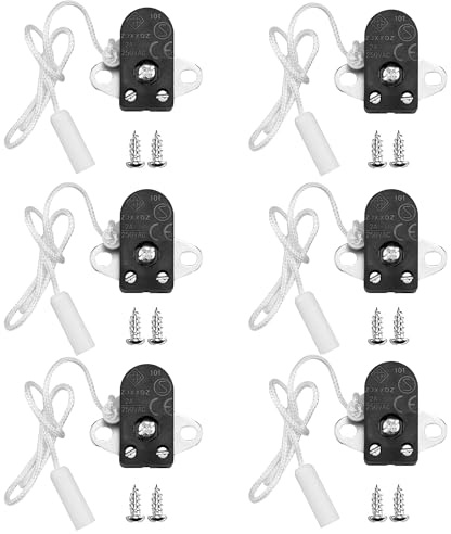 Einbau-Zugschalter, 6 Stück, Mit Schnur und Schraube, 2-Loch-Platte, 2A | Zugschalter mit schnur 230v, Ersatzschalter, Für Wandlampen, Tischlampen, Deckenleuchten Und Leuchten