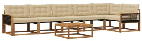 vidaXL Outdoor-Sofagarnitur mit Kissen 7 pcs Natur und Beige, Garten Sofa für draußen, modernes Lounge Set, langlebige Möbel für die Terrasse, bequemes Sitzen