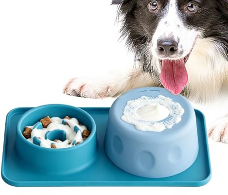 Dog Lick Bowl with Ball 2 in 1 Anti-Choking Non-Slip Silicone Plate | 500ml Dog Bowl Slow Feeder for Licking Liquid Treat Yogurt Food Enrichment