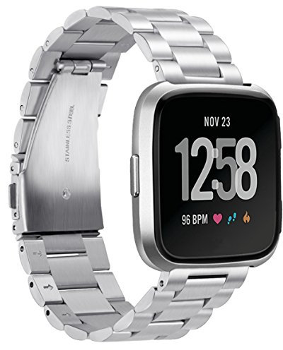 TopTen Fitbit Versa Uhrenarmband, verstellbares Armband für Fitbit-Versa-Smartwatch, Edelstahl, Ersatz-Uhrenband, Sportuhrenarmband, für Gesundheits- und Fitness-Smartwatch M silber