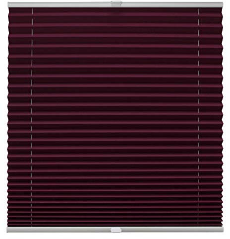 Plissee auf Maß für alle Fenster Montage Glasleiste Blickdicht mit Spannschuh Sonnenschutzrollo Weinrot Breite: 71-80 cm, Höhe: 101-150 cm