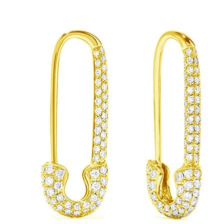 CZ Sicherheitsnadel Knorpel Sterling Silber Creolen für Damen Mädchen Zierliche Zirkonia Baumeln Tropfen Hypoallergen Ohrstecker Swarvoski Element Kristall Huggie Creolen Schmuck 20 mm Vergoldet