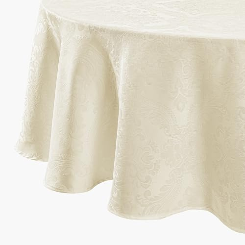 Elrene Damask Tablecloth, Polyester, Ivory, 90 Round