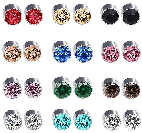 LIUJZZJ Lot de 12 paires de boucles d’oreilles magnétiques avec cristaux et strass