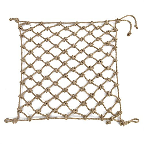 Kinder Sicherheitsnetz Seil Netz Anti-Sturznetz Kletternetz Bar Wanddekoration Stabil Handgewebt Multifunktional Retro Zusammenklappbar Indoor anpassbar, Hanf, Beige-8 mm, 1x1m