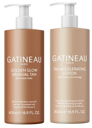 GATINEAU Total Body Glow Collection | Skincare gift set with Tan Accelerating Lotion & Golden Glow Gradual Tan to prepare skin and enhance a natural-looking tan