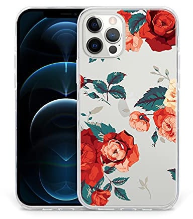 Sephonie Flower Case for iPhone 12/12 Pro (6.1), Floral Pattern Clear Slim Ultra-Thin Girly Design, Shockproof Protective Hard PC Back with Soft TPU Bumper Phone Cover for Girls and Women | Roses