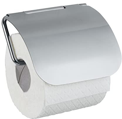 WENKO Static-Loc® Plus Toilettenpapierhalter mit Deckel Osimo, WC-Rollenhalter, Befestigen ohne bohren, sicherer Halt durch statische Haftung auf glatten, luftundurchlässigen Flächen, 13 x 13,5 x 3 cm