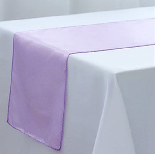 CNFQ Tischläufer, Satin, Dekoration, Hochzeit, Tisch, Runner, 275 cm x 30 cm, Hellviolett, 10 Stück