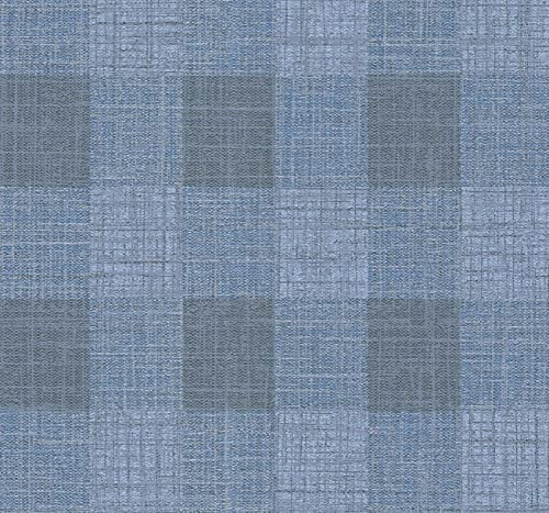 SOPHIE LAURENCE Luxury Glitter Check Tartan Textured Vinyl Wallpaper for Living Room Bedroom Bathroom (Blue Black Grey)