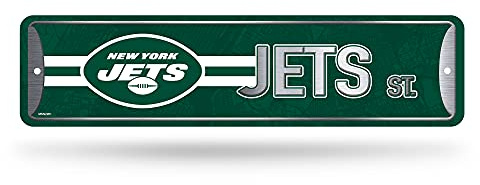 Rico Industries NFL New York Jets Home Decor Metall-Straßenschild (10,2 x 38,1 cm), ideal für Zuhause, Büro, Schlafzimmer und Männerhöhle, hergestellt in Silber