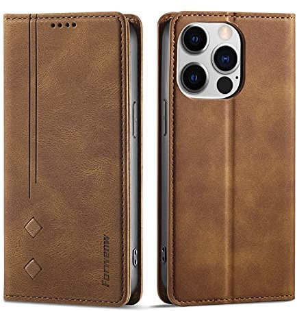 LOLFZ Case for iPhone 13 Pro Max 6.7, Premium Slim Wallet Case Flip Folio PU Leather Cover [Card Slots][Kickstand] Magnetic Shockproof Protective Phone Case Compatible with iPhone 13 Pro Max - Brown