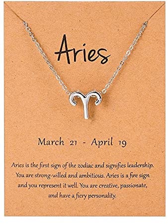 Silver Star Sign Pendant Chain Necklace - Aries (21st March - 19th April) - Zodiac Constellation Horoscope Celestial Astrology Jewellery - Women Men Gift