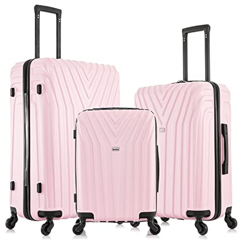 InUSA VASTY Luggage with Spinner Wheels | Durable Lightweight Hardshell SuitcaseTravel Sets with Handle and Trolley | (20in 24in 28in) 3 Piece Luggage Set | Pink