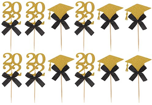 Amosfun 12 STÜCKE 2022 Grad Cupcake Toppers Graduation Cupcake Topper Graduation Party Kuchen Toppers Graduation Party Favors (Schwarz)