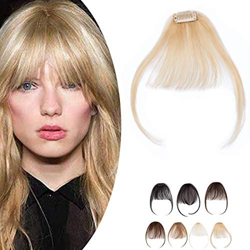 Clip in Bangs 100% Remy Echthaar Air Pony Haarteil Extension Fringe One Piece Verlängerung Tempel natürliche glatt Hellblond#613-1 Air Pony-3g