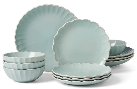 Lenox French Perle Scallop Ice Blue 12Pc Dinnerware Set, 17.70, White