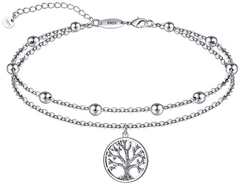 Bracelet de cheville en argent sterling 925, arbre de vie, en argent sterling, sans pierre précieuse, One Size, Argent sterling, Sans pierre précieuse