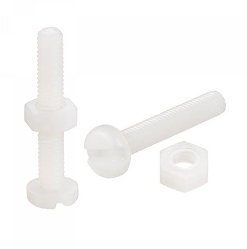 sourcing map 20 Paires Nylon Vis Écrou Assortiment, M4x25mm Fente Tête Cylindrique Vis & M4 Hexagonal Écrous pour Machines, Électronique, Blanc