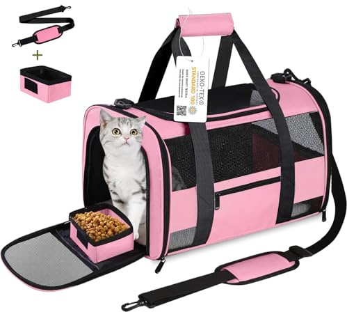 Seclato Cat Carrier Pet Carriers Airline Approved for Small Dogs Kitten Carriers for Small Medium Cats Under 15lb, Collapsible Soft Sided TSA Approved Travel Carrier, Pink