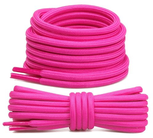 Stepace 2 Paires Lacets Ronds 4,5 mm Lacets Renforcés et Résistants pour Bottines, Chaussures de Randonnée, Chaussures de Travail, Chaussures de Marche Hot Pink 140