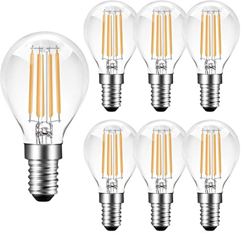 Poinivo E14 LED Glühbirne,4W Dimmbar P45 Vintage Edison Birne,2700K Warmweiß,350lm,E14 LED Filament Leuchtmittel,Ersatz für 35W Glühlampe,Dimmbar,Transparent,6er Pack
