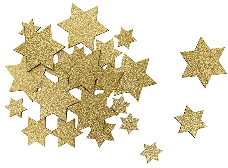 Oblique Unique® Holz Sterne Streudeko verschiedene Größen funkelnde Sterne Tisch Deko Weihnachten Jubiläum Hochzeit Geburtstag Party (Holz Sterne Set 6 Eckig - Gold)