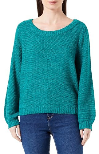 ICHI IHNOELLE LS Damen Strickpullover Feinstrick Pullover Strickpullover mit Rundhalsausschnitt und Ballonärmeln Regular-Fit, Größe:XXL, Farbe:Cadmium Green Melange (1854241)