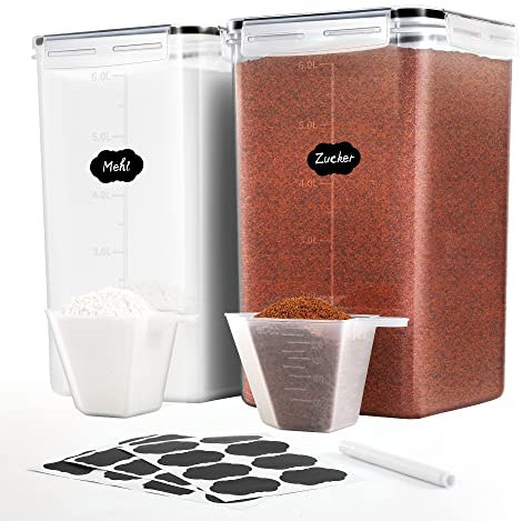 Surejoy 6,5L Boite Rangement Cuisine Lot de 2, Boîte Hermetiques Alimentaires en Plastique Sans BPA, Organiseur de Cuisine pour Farine Sucre Cereales Pâtes, Boite de Conservation Alimentaire